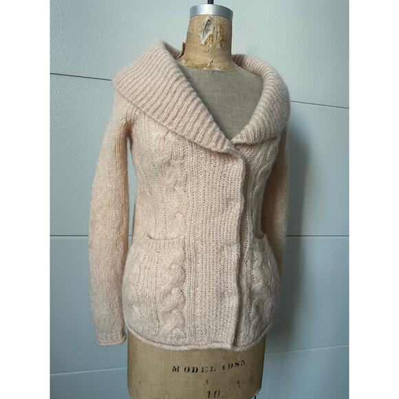 Anthropologie HWR mohair wool cardigan shawl blush lined fuzzy sz s - Picture 4 of 16
